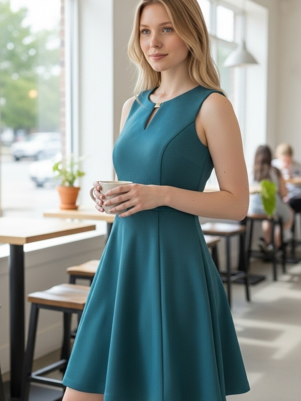 White House Black Market Teal Sleeveless Fit-and-Flare Dress
